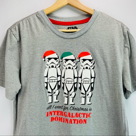 Star Wars Stormtrooper Intergalactic Domination Christmas Short Sleeve Tee Grey - Picture 3 of 8